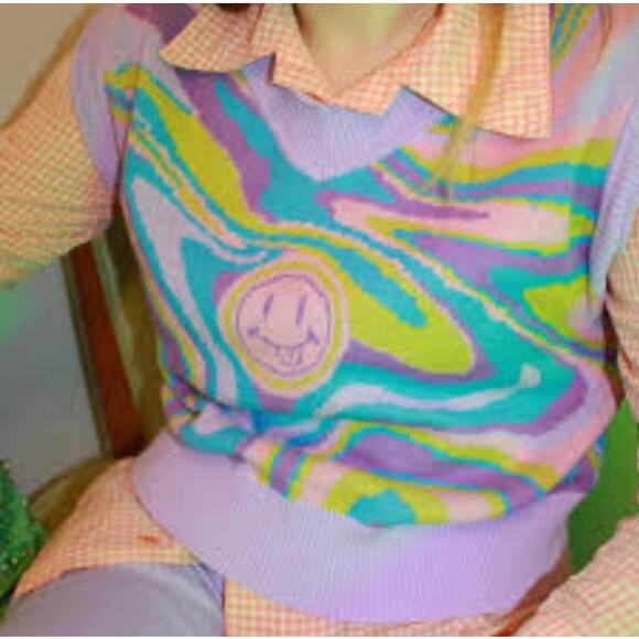 Ugly Moon Smiley Purple sweater vest Size M - Picture 3 of 6